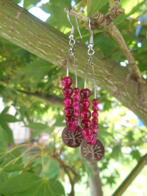 boucle-oreille-creole-acier-inoxydable-œil-de-tigre-rose-fuschia-2