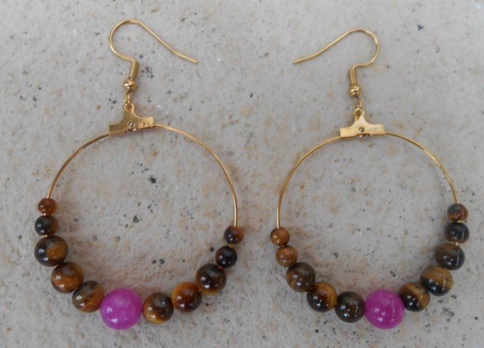 boucle-oreille-creole-acier-inoxydable-œil-de-tigre-tourmaline-rose-2