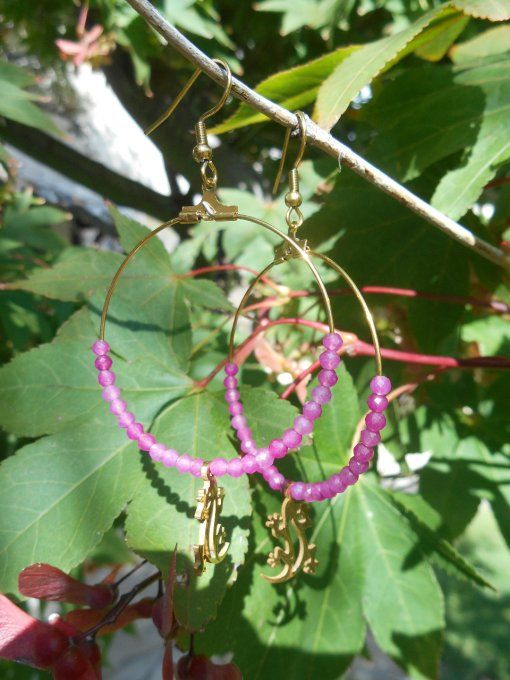 boucle-oreille-creole-acier-inoxydable-quartz-rose-fuschia-lezard-1