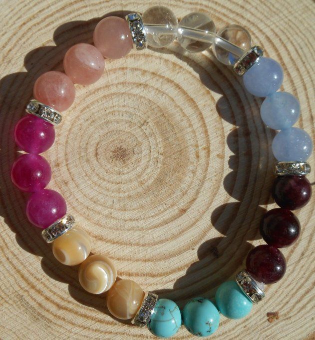 Bracelet turquoise, trochus, tourmaline, quartz, aigue marine, grenat (Réf. BR 0224084)