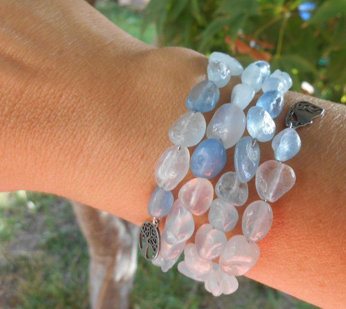 Bracelet acier avec aigue-marine et pampilles en acier inoxydable (Réf. BR ANJ25013)