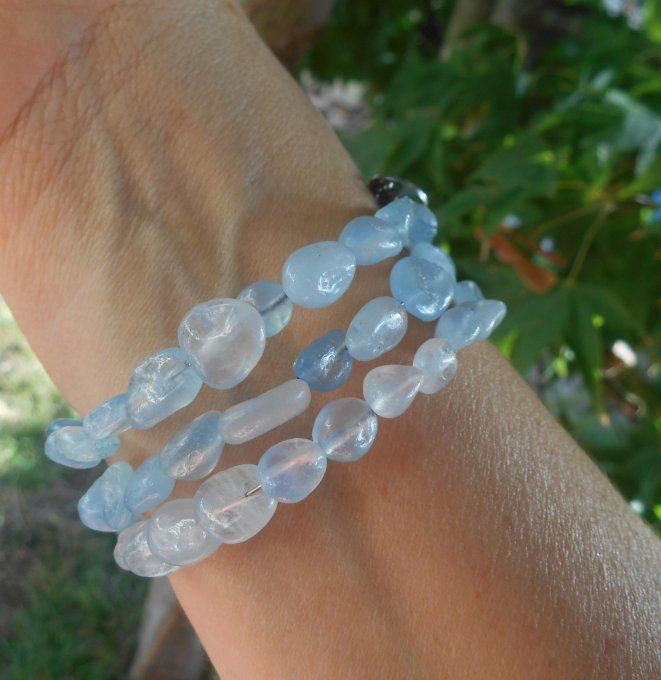 Bracelet acier avec aigue-marine et pampilles en acier inoxydable (Réf. BR ANJ25013)