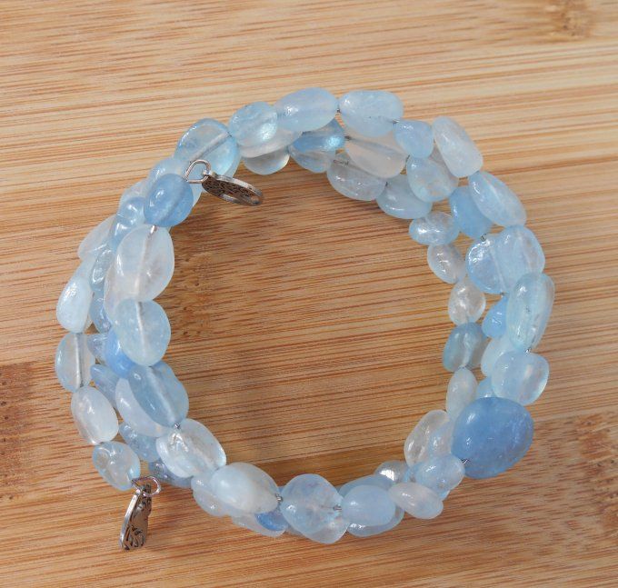 Bracelet acier avec aigue-marine et pampilles en acier inoxydable (Réf. BR ANJ25013)