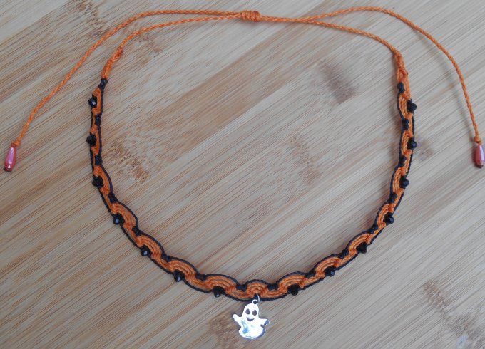 collier_halloween_orange_noir_fantome_acier_inoxydable_1