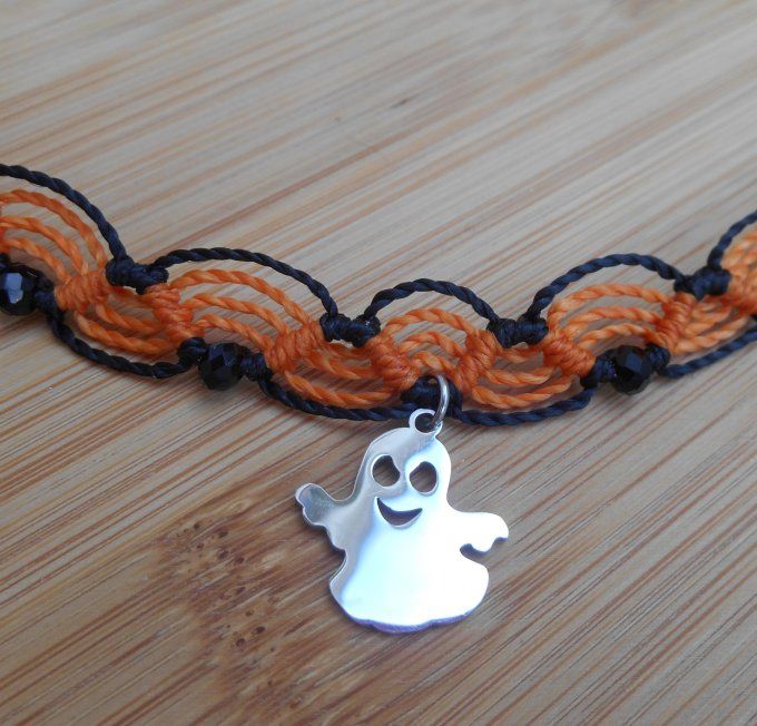 collier_halloween_orange_noir_fantome_acier_inoxydable_2