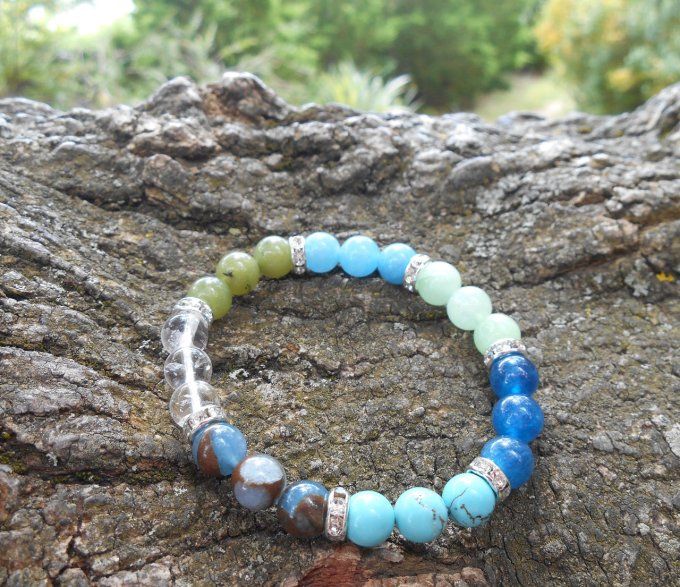 Bracelet multi-pierres dans les tons bleu/vert/turquoise (réf. BR 0124009)