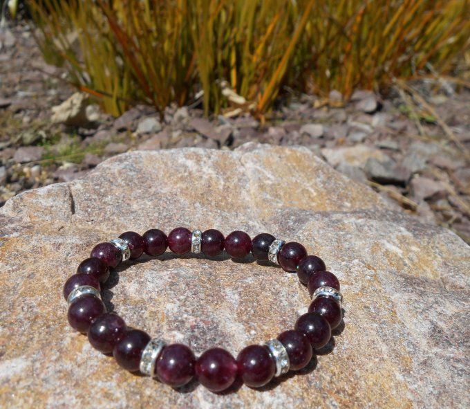 Bracelet avec grenat et strass en cuivre (réf. BR 0124010)