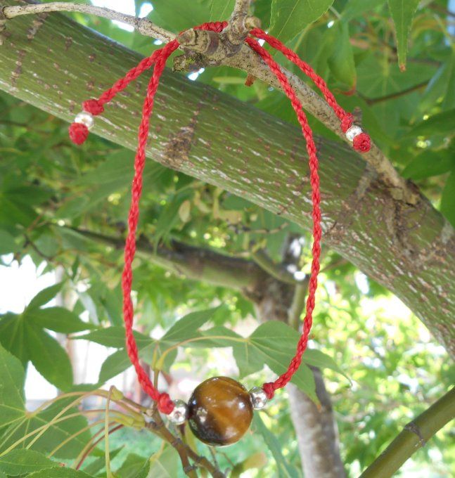 Bracelet rouge avec œil de tigre et argent 925 (Réf. BR 1324028)