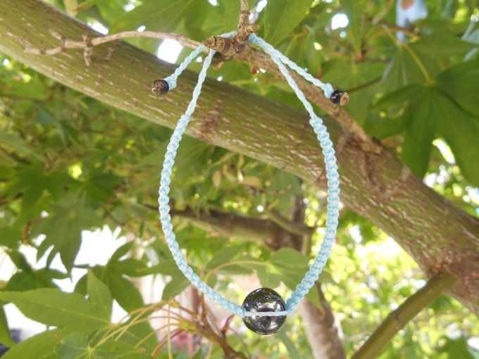 Bracelet bleu ciel avec hématite et acier inoxydable noir (Réf. BR 1324027)