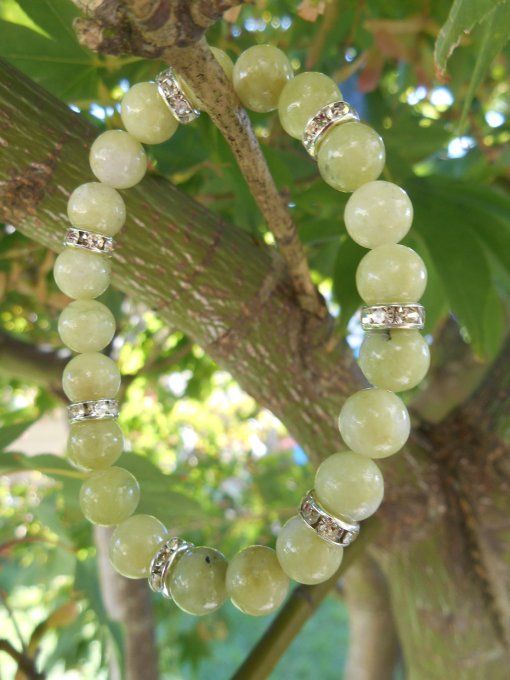 Bracelet avec jade chinoise et strass cuivre (Réf. BR 0224083)