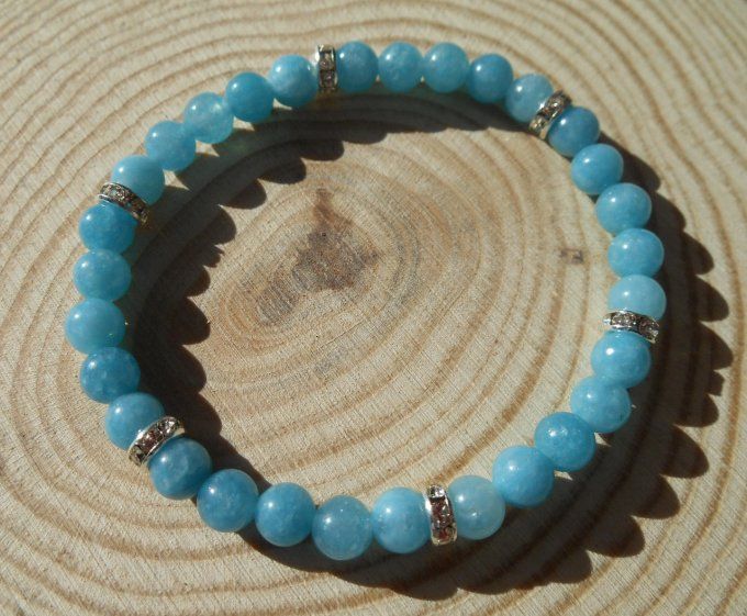 Bracelet calcédoine bleue et strass cuivre (réf. BR 0224081)