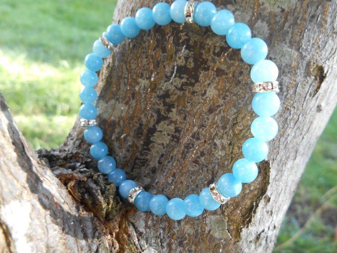 Bracelet calcédoine bleue et strass cuivre (réf. BR 0224081)