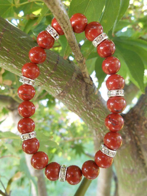 Bracelet avec jaspe rouge et strass cuivre (réf. BR 0324089)