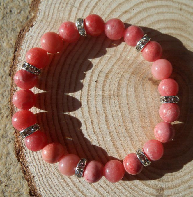 Bracelet avec rhodochrosite et strass cuivre (Réf. BR 0324088)