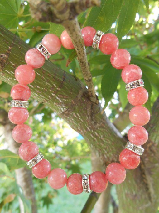 Bracelet avec rhodochrosite et strass cuivre (Réf. BR 0324088)