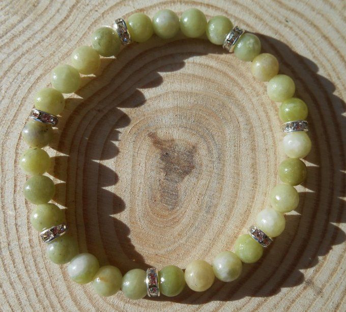 Bracelet en jade chinoise et strass cuivre (réf. BR 0324085)