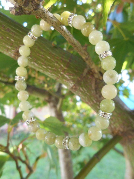 Bracelet en jade chinoise et strass cuivre (réf. BR 0324085)