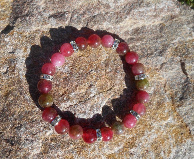 Bracelet avec tourmaline melon d’eau et strass cuivre (réf. BR 0524096)