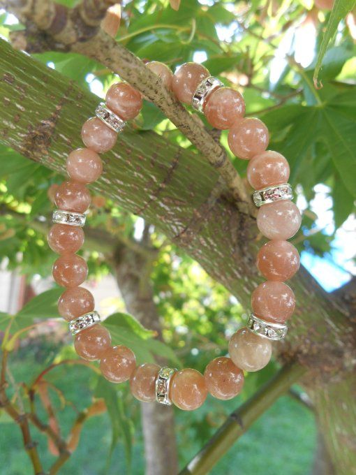 Bracelet avec pierre de soleil et strass cuivre (Réf. BR 0724098)