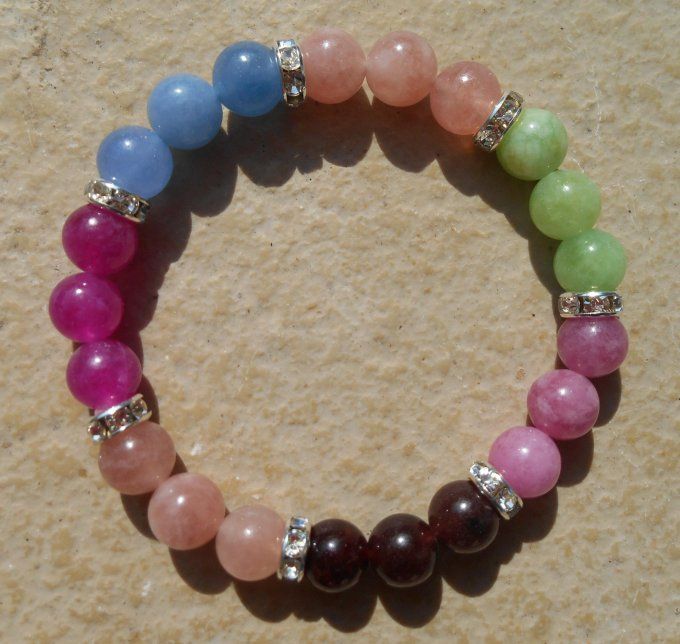 Bracelet en tourmaline de différentes couleurs et strass cuivre (Réf. BR 0724099)