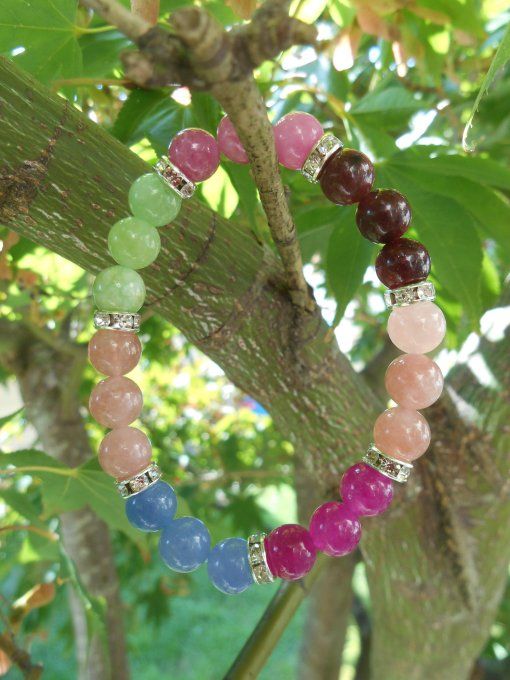 Bracelet en tourmaline de différentes couleurs et strass cuivre (Réf. BR 0724099)