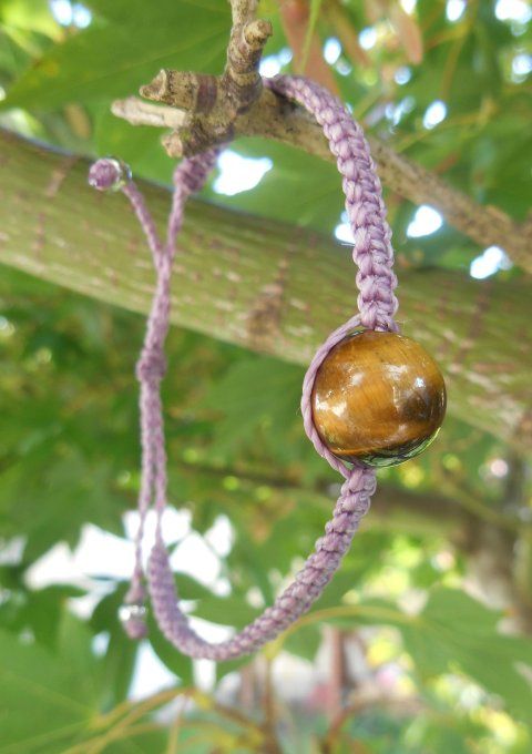 Bracelet parme avec œil de tigre et acier inoxydable (Réf. BR 1224118)
