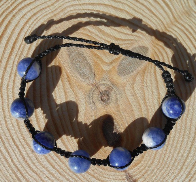 Bracelet shamballa noir avec sodalite et acier inoxydable noir (Réf. BR 1624125)