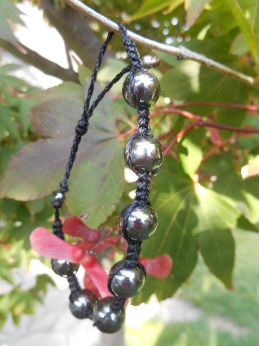 Bracelet shamballa noir avec hématites (réf. BR 1624128)