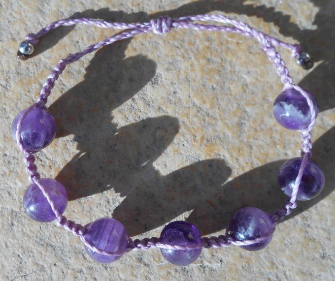 Bracelet shamballa parme avec améthyste et acier inoxydable (Réf. BR 1724130)