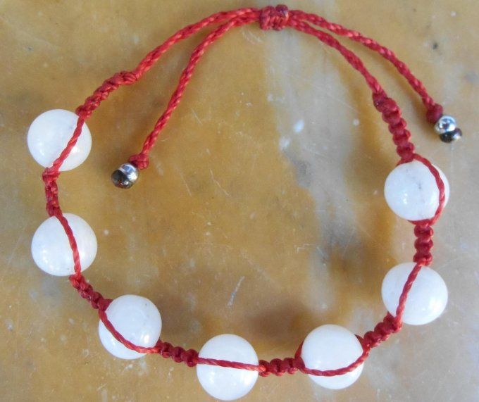 Bracelet shamballa rouge avec pierre de lune et acier inoxydable (Réf. BR 1724132)