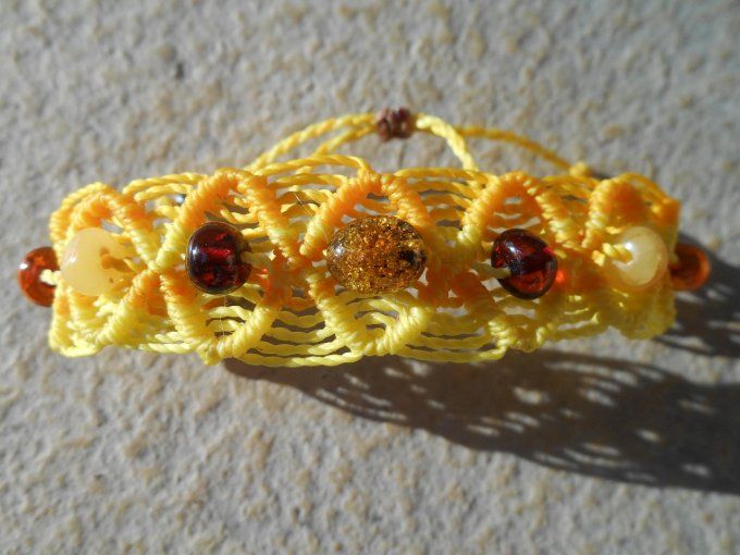 Bracelet jaune avec ambre (cognac, jaune, brun, vert) et acier inoxydable (réf. BR 2024142)