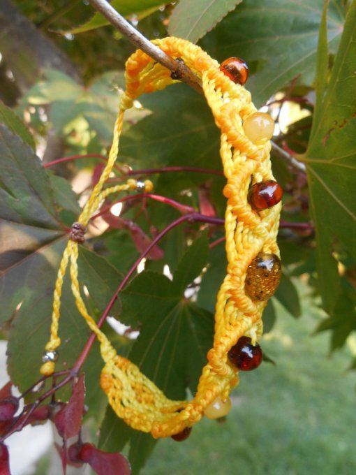Bracelet jaune avec ambre (cognac, jaune, brun, vert) et acier inoxydable (réf. BR 2024142)