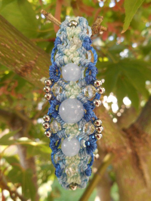 Bracelet tissage bleu et vert avec aigue-marine, quartz blanc et acier inoxydable (réf. BR 2224154)
