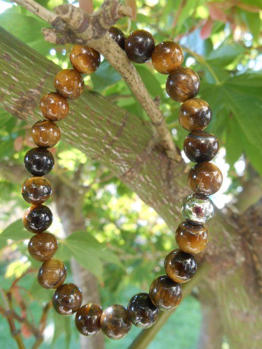 Bracelet avec œil de tigre et acier inoxydable (Réf. BR 3624184)