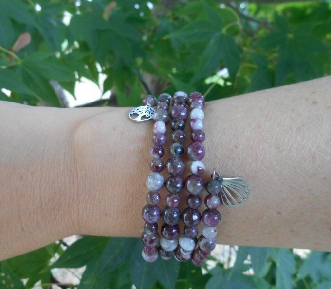 Bracelet avec tourmaline fleurs de prunier et pampilles en acier inoxydable (Réf. ANJ25005)