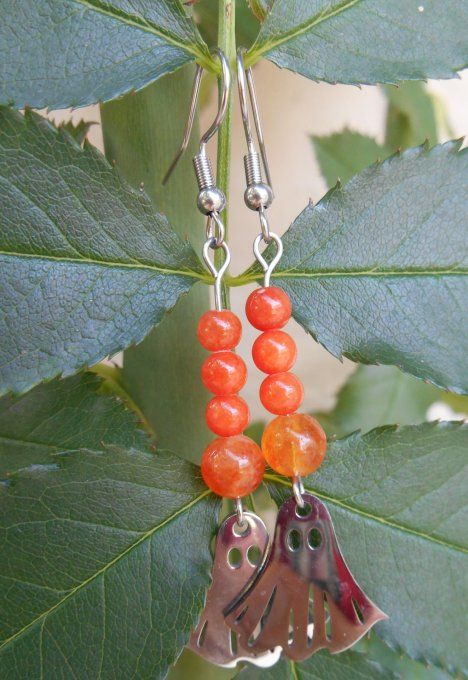 Boucles d’oreilles en acier inoxydable avec jade orange et fantôme (Réf. BO 4225033)