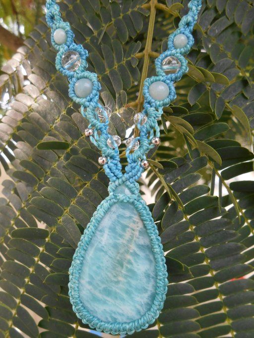 Collier avec amazonite, cristal de roche, perles de verre et acier inoxydable (Réf. CO 4325040)