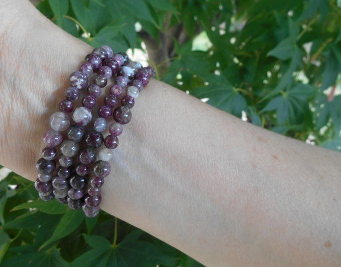 Bracelet avec tourmaline fleurs de prunier et pampilles en acier inoxydable (Réf. ANJ25005)