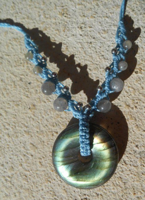 Collier bleu avec labradorite et acier inoxydable (réf. CO 3924190)