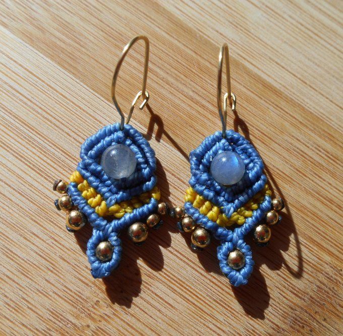 Boucles d’oreilles en macramé avec labradorite et acier inoxydable doré (Réf. BO 4925065)