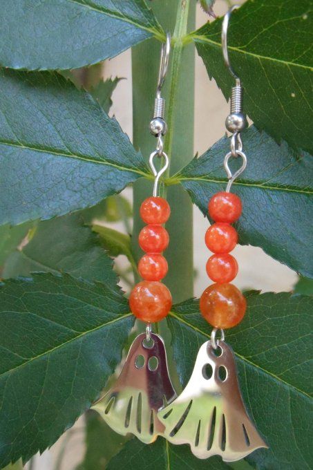 Boucles d’oreilles en acier inoxydable avec jade orange et fantôme (Réf. BO 4225033)