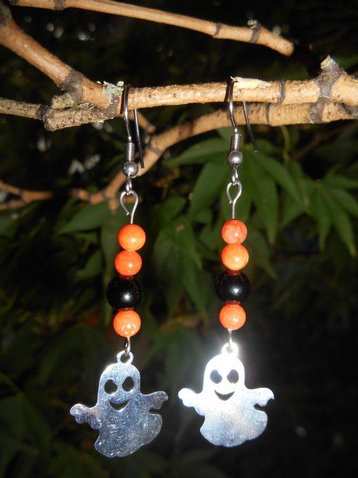 Boucles d’oreilles en acier inoxydable avec agate noire, jade orange et fantôme (Réf. BO 4225038)