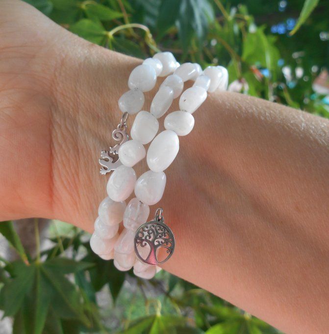 Bracelet avec pierre de lune et pampilles en acier inoxydable (Réf. BR ANJ25011)