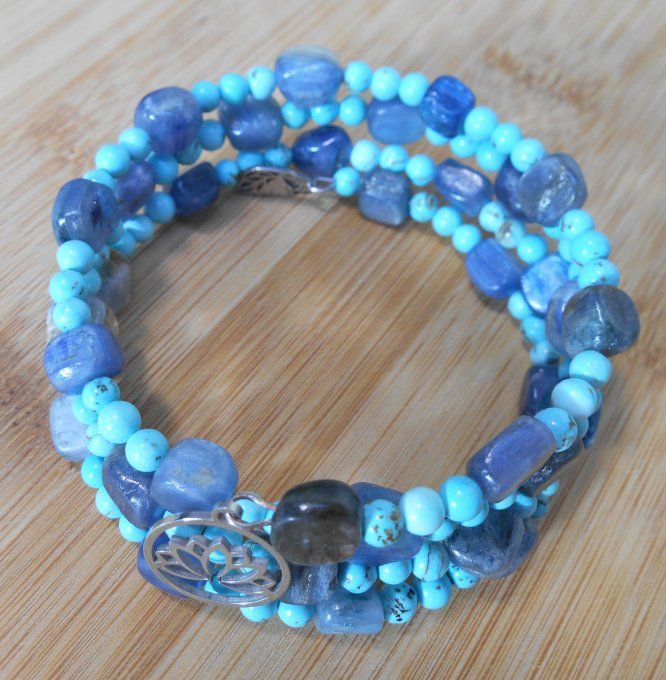 Bracelet avec disthène bleu, turquoise et pampilles en acier inoxydable (Réf. BR ANJ25007)
