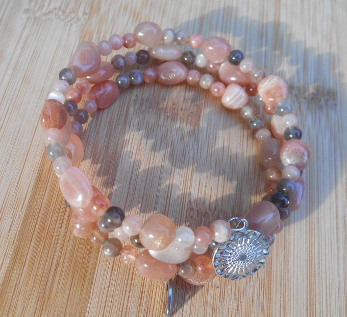 Bracelet acier avec pierre de soleil et pampilles en acier inoxydable (Réf. BR ANJ25009)