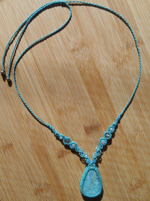 Collier avec amazonite, cristal de roche, perles de verre et acier inoxydable (Réf. CO 4325040)