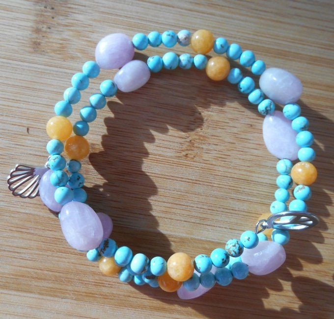 Bracelet avec kunzite, jade jaune, turquoise et pampilles en acier inoxydable (Réf. BR ANJ25020)