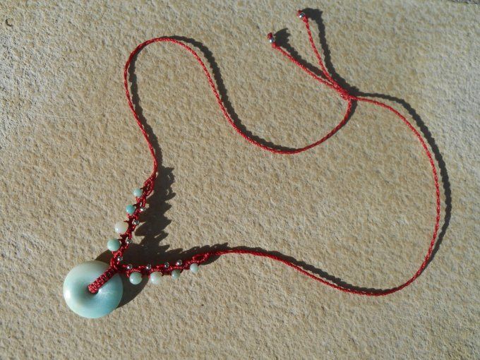 Collier avec tissage rouge, amazonite et acier inoxydable (Réf.CO 3824189)  